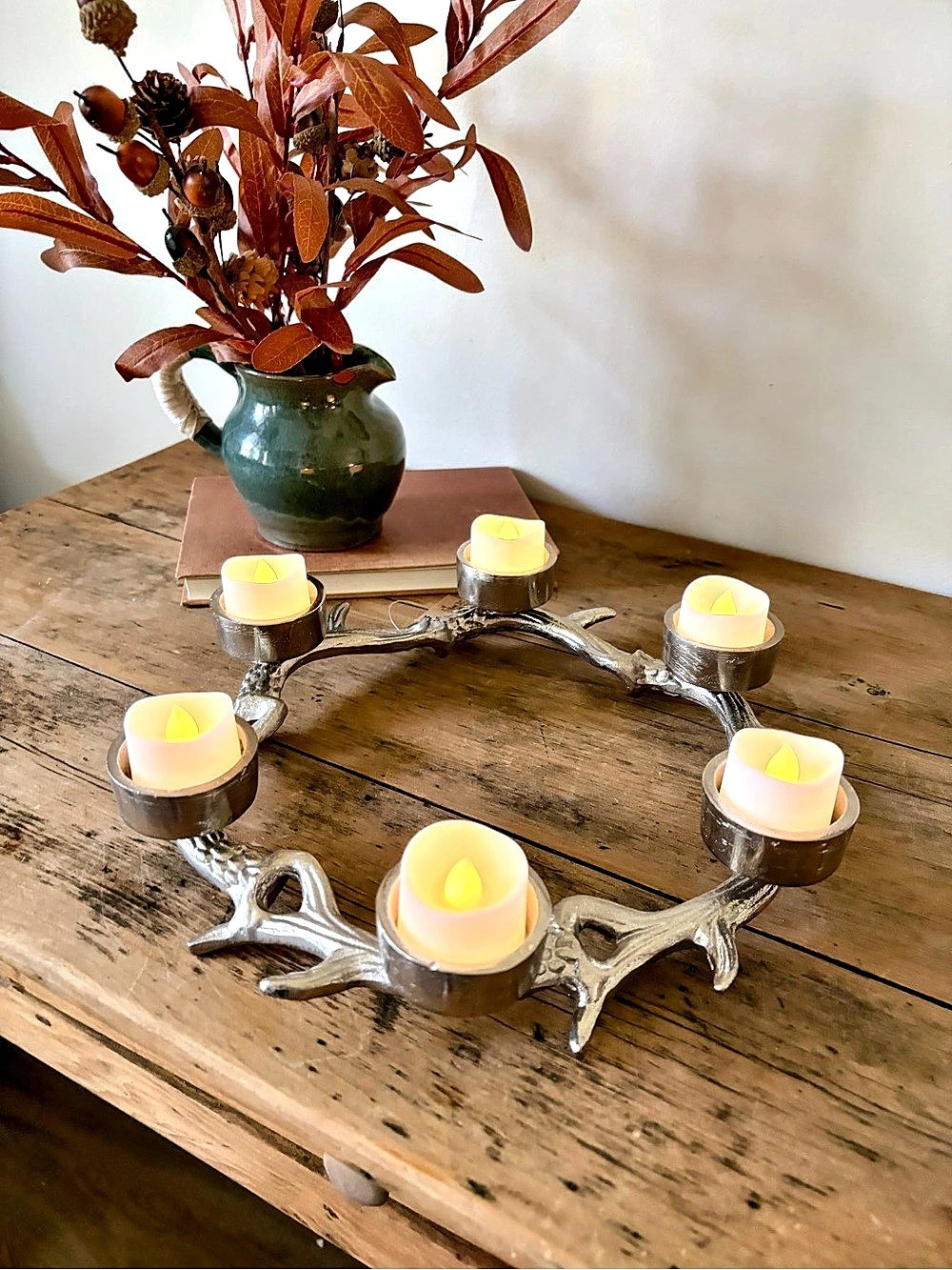 IH Casa Decor Antler Wreath Candle Holder Silver